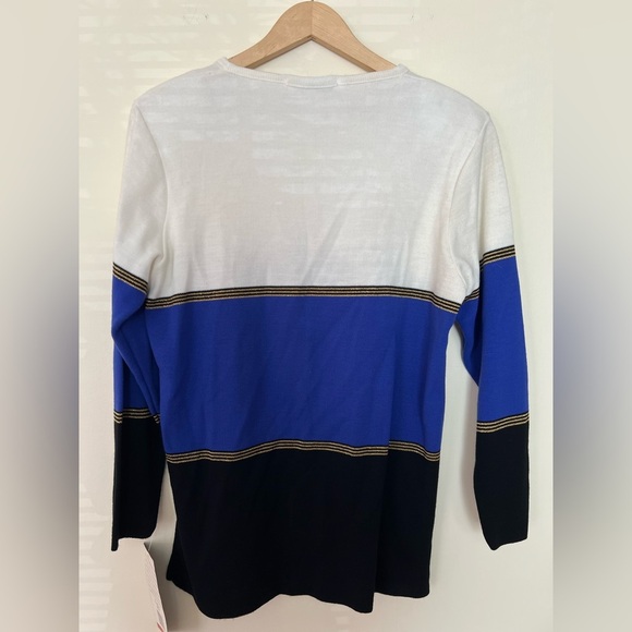 Karen Lessly Women Sweater Large $80 Cream Blue Oversized Boxy Acrylic Vtg USA - Picture 3 of 15